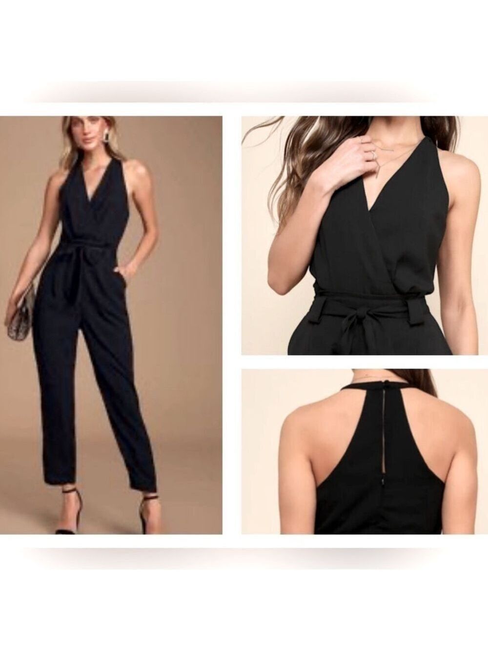 NWT Lulus In the City Black Surplice Sleeveless Jumpsuit Tie Waist Sz Small NEW